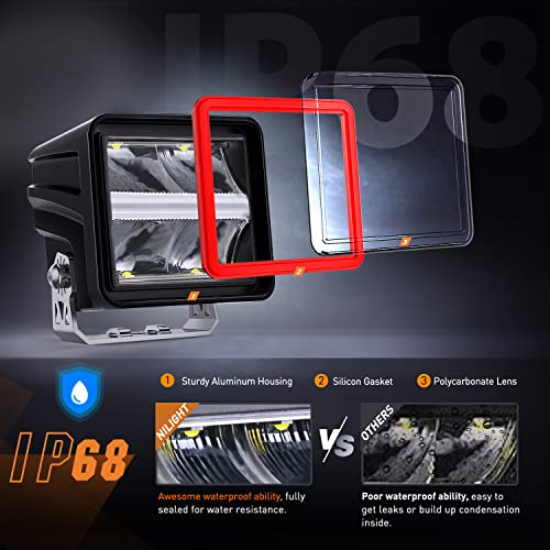 Nilight 3 Inch Cube LED Pod Light Bar with DRL 20 W 2200LM 10° Super Spot Offroad Driving Lights w/ 16AWG Wiring Harness Kit for Jeep Truck UTV 4x4 ATV - color: Indirect 4LED Spot Pod w/white DRL