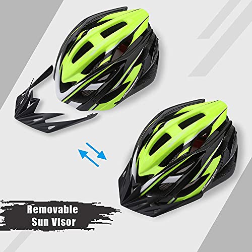 Bike Helmet Men Women, Shinmax Bicycle Helmet with Rear Light and Detachable Visor - color: Black/Green, size: Large (57-62 cm)