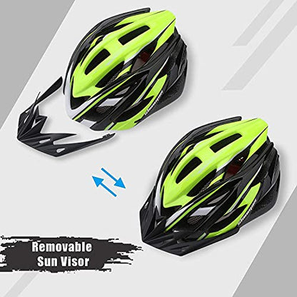 Bike Helmet Men Women, Shinmax Bicycle Helmet with Rear Light and Detachable Visor - color: Black/Green, size: Large (57-62 cm)