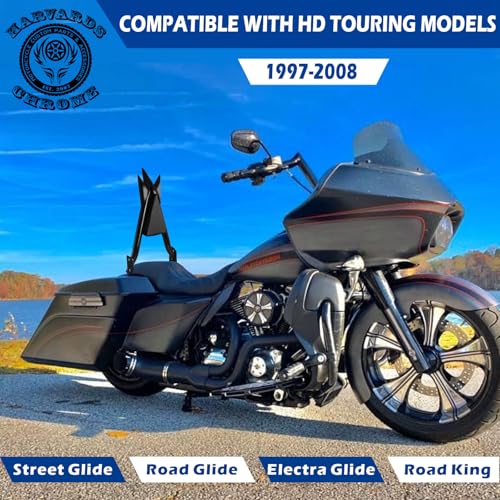 Adjustable Trident Black 27” Detachable Backrest Sissy Bar Passenger Quick Release Fits for Harley Touring Road King Electra Glide Street Glide FLHR FLHX FLHT FLTR 1997-2008 1/1/2” Tubing (Black) - color: 97-08 Black-T