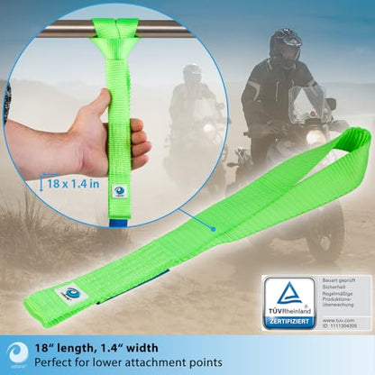 valonic Condor - Soft Loop tie Down Straps Heavy Duty - 2 Pack, 7716lbs, 1.4" x 18", Double Stitched, Green - for Motorcycle Handlebar