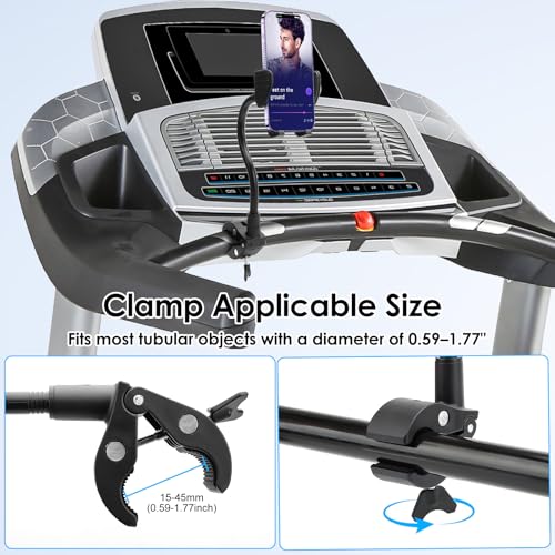 EEEKit Gooseneck Bike Phone Holder, Universal Handlebar Phone Mount Clamp for Wheelchair, Mic Stand, Indoor Cycling Bike, Compatible with 4.7-7.0in Smartphones