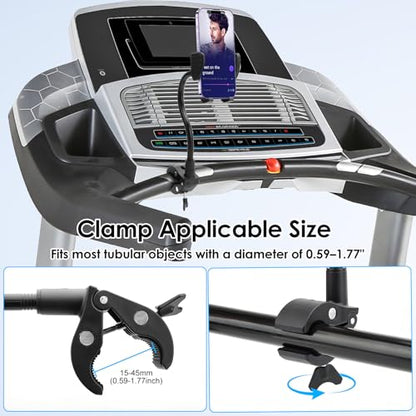 EEEKit Gooseneck Bike Phone Holder, Universal Handlebar Phone Mount Clamp for Wheelchair, Mic Stand, Indoor Cycling Bike, Compatible with 4.7-7.0in Smartphones