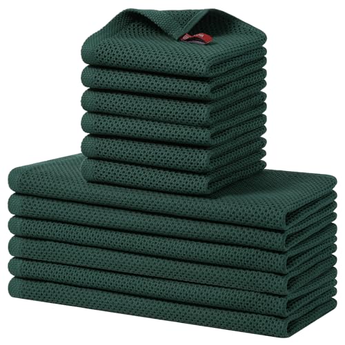 Homaxy 100% Cotton Kitchen Towels and Dishcloths Set, 12 x 12 Inches and 13 x 28 Inches, Set of 12 Bulk Kitchen Towels Set, Ultra Soft Absorbent Dish Cloths for Washing Dishes, Blackish Green - color: Blackish Green, style: 12-Piece Set