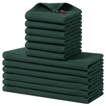 Homaxy 100% Cotton Kitchen Towels and Dishcloths Set, 12 x 12 Inches and 13 x 28 Inches, Set of 12 Bulk Kitchen Towels Set, Ultra Soft Absorbent Dish Cloths for Washing Dishes, Blackish Green - color: Blackish Green, style: 12-Piece Set