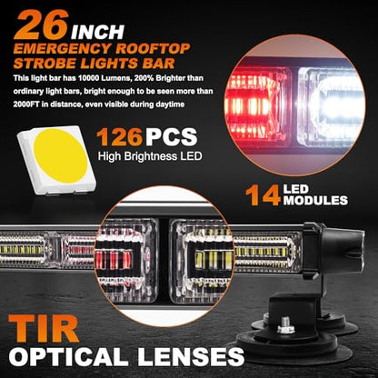 ASPL 26inch 126 LED Emergency Rooftop Strobe Lights Bar w/Controller Double Side Warning Hazard Snow Plow Flashing Light Traffic Advisor Safety Light for Work Trucks Vehicles Tow Pickup(Red/White) - color: Red/White