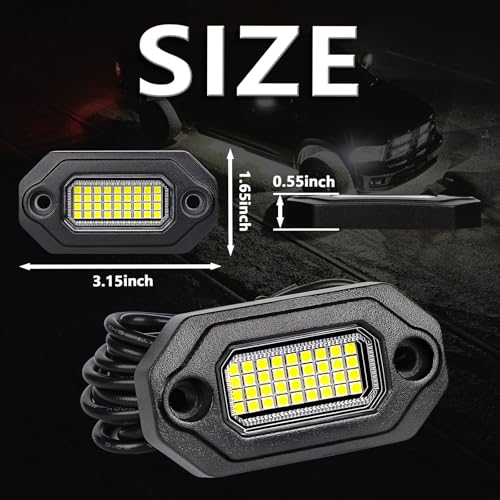 4 Pods Aluminium Pure White LED Rock Lights, 6500K Super Bright Neon Underglow Lights, IP68 Waterproof for Trucks SUV UTV ATV RZR Car Boats Motorcycle with 15ft Extension Wire - size: 4 Pods