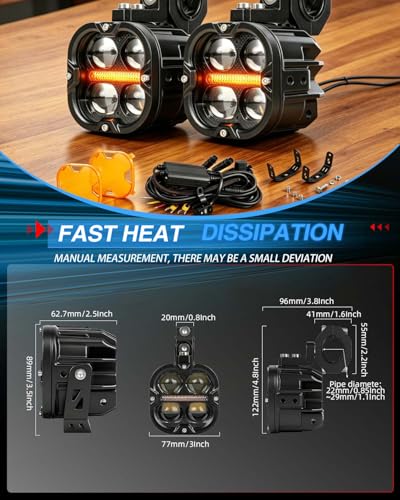BraveWAY 3 Inch Motorcycle Driving Lights 120W LED Fog Lights with DRL 4 Strobe Modes Amber & White Beams LED Auxiliary Spotlights with Mount Brackets Wire Harness for Motorcycle ATV Night Riding UTV - size: 3INCH-4-H