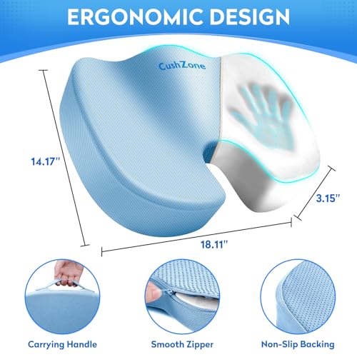 CushZone Seat Cushion, Office Chair Cushions, Car Seat Cushion, Non-Slip Sciatica & Back Coccyx Tailbone Pain Relief Chair Pad, Memory Foam (Light Blue) - color: Light Blue, size: Large