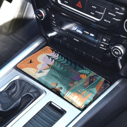 GuoChe Pu Leather Registration and Insurance Card Holder Men Women Document Wallet for any Car, Truck, Motorcycle, Trailer or Boat Wilderness Moose Lake Print - color: 2