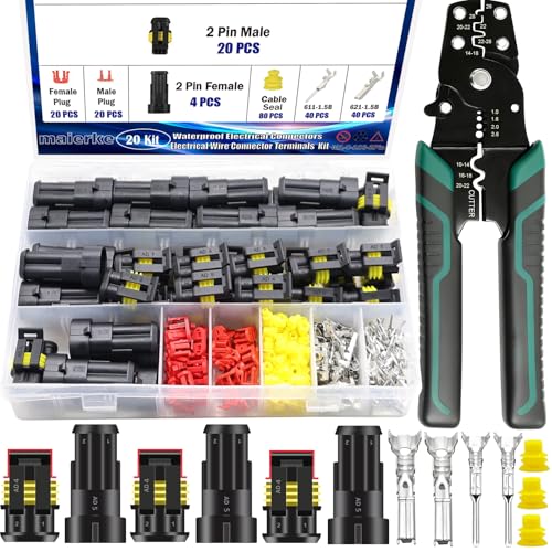20 Pack 2 Pin Connector Automotive Electrical Automotive Replacement Ignition Plug Connectors 2 Wire Connector 16-22 AWG Quick Connect Waterproof Connector - color: Black, size: 400pcs