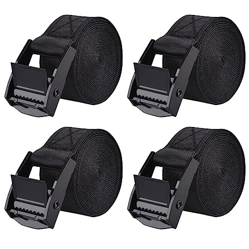 TRIWONDER Tie Down Straps Lashing Straps with Cam Buckle Nylon Webbing Heavy Duty Adjustable for Battery Kayak Motorcycle Cargo Packing - color: 01# Black - 4 Packs, size: 1" x 6.6'