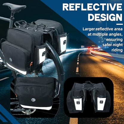Bike Saddle Bags for Rear Rack, 30L Large Capacity Bike Panniers, Waterproof Double Bicycle Trunk Bag with Reflective Strips, Bike Accessories for Road Mountain Cycling Traveling Commuting - color: 30L Upgraded