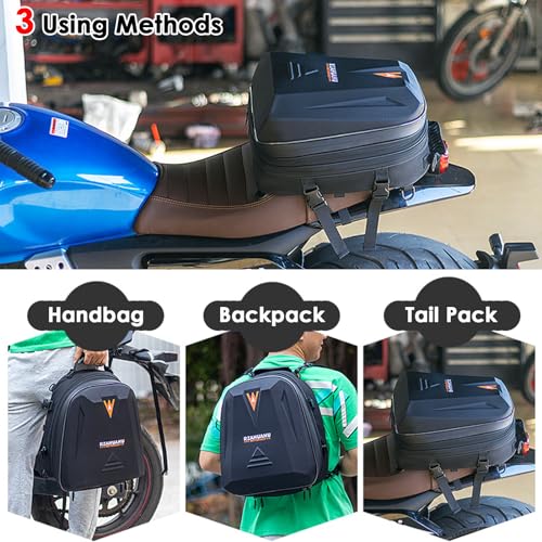 CamGo Motorcycle Tail Bag Waterproof Motorcycling Rear Rack Saddle Bag Expandable Motorcycle Travel Luggage Helmet Cover