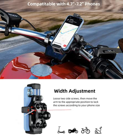 Kewig Motorcycle Phone Mount- [Vibration Dampener] [High-Speed Secure Lock] Motorcycle Cell Phone Holder, Bike Phone Handlebar Mount for 4.7-7.2" Smartphone