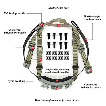 Tactical Helmet Chin Strap Adjustable Dial 4 Points Suspension System with Bolts and Screws for Tactical Fast MICH Bump Helmet Accessory - color: Style 2-Grey