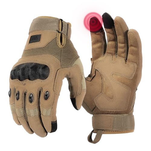 KEMIMOTO Tactical Gloves for Men, Touchscreen Motorcycle Gloves with Hard Shell & Palm Padding for Sports Motorcycle Cycling Tactical Airsoft Paintball Hunting Hiking Camping Climbing - color: Brown, Microfiber Protection, size: X-Large