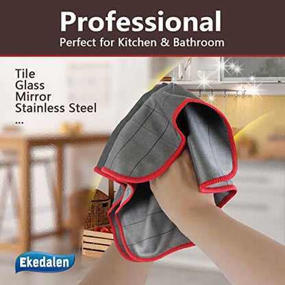 Microfiber Cleaning Cloth Lint Free Glass Cleaner Window Polishing Streak Free Miracle Easy Clean Rag Reusable for Mirror Kitchen Dish Auto Detailing, Pack of 6, 16"x12", Grey-red - color: Grey-red, 12 X 16 Inch