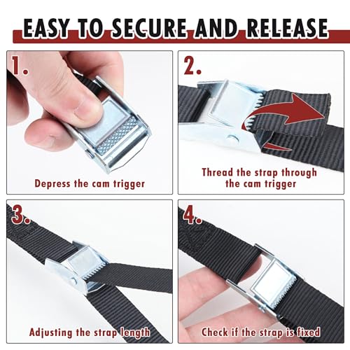 Cartman 1" x 12' Lashing Straps Cargo Tie-Down Strap Up to 600lbs, 6pk in Carry Bag, Black - color: Black, size: 6 PK