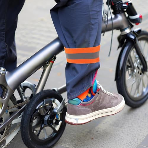 4pcs Reflective Leg and Arm Bands for Cycling Adjustable High Visibility Elastic Straps, Wide Safety Bands for Night Riding and Running, Orange