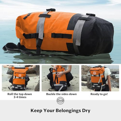 STOVER 5/10/25/30/40/55L Waterproof Dry Bag- Roll-Top Backpack w/Phone Case- Kayaking, Hiking, Camping, Boating- Men/Women - color: 40l Orange (With Phone Case), size: 40L
