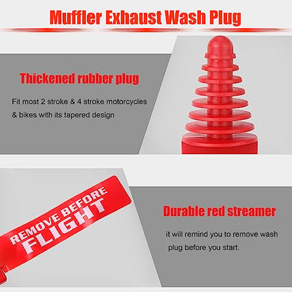 Red Muffler Exhaust Wash Plug, 0.8" to 2.2" Rubber Silencer Plug | For washing 2-stroke and 4-stroke motorcycles, dirt bikes, ATVs, quads and go karts - color: Red