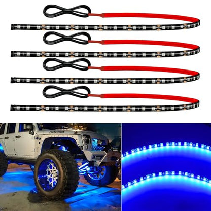 12V Led Light Strip Connectable 24Inch Blue Led Strip Lights for Car Golf Cart Motorcycle Boat Truck Cabinet Waterproof Led Light Strip,4Pack - color: Blue Led Strip