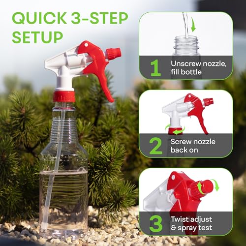 BRIGHTFROM Plastic Spray Bottle, 16 OZ Empty, Adjustable Trigger Spray Fine to Stream - Leak Proof, Clear, Refillable, Heavy Duty for Hair Salons, Cleaning, Cooking (Household/Commercial)