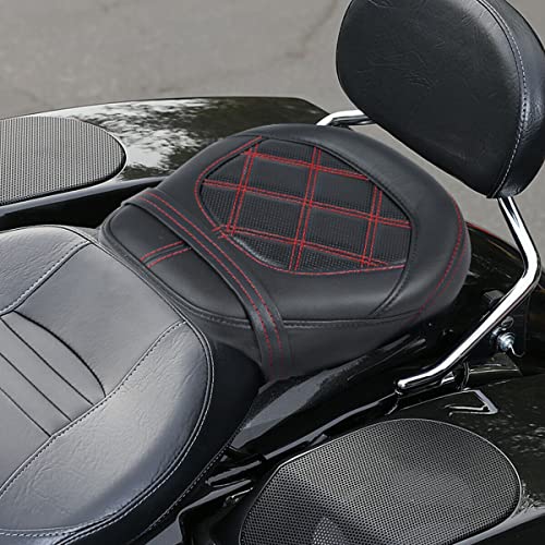 TCT-MOTORPARTS Low-Profile Leather Seat Passenger Seat Fits for Harley Touring 2009-2023 Electra Street Road Glide CVO Road King Red Stitching - color: Passenger Seat Red