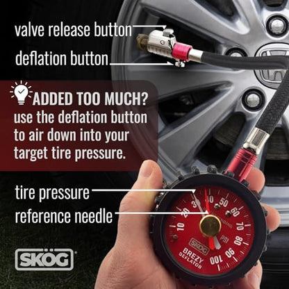 SKÖG Dual-Needle Tire Pressure Gauge 100 PSI | Leak-Free RatchetSeal Patented Quick-Connect | Cars, Trucks, Motorcycles, Bicycles | Battery Free