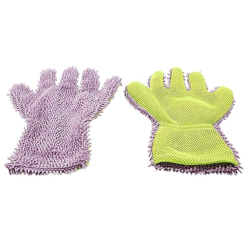 BokWin 2-Pack Car Wash Mitt Scratch Free, 5-Finger Microfiber Wash Mitts, Car Interior Exterior Cleaning Gloves, Auto Chenille Washing Sponge Kits for Cleaning Wheel Tight Spot(Purple) - color: Purple
