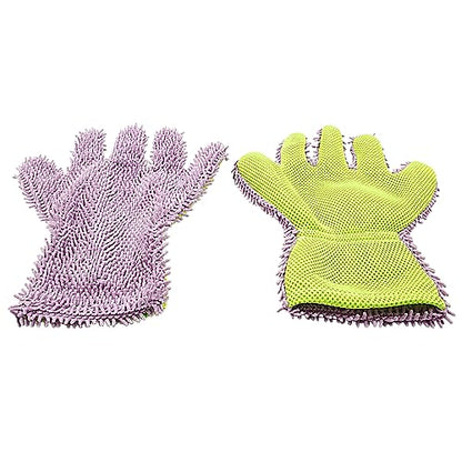 BokWin 2-Pack Car Wash Mitt Scratch Free, 5-Finger Microfiber Wash Mitts, Car Interior Exterior Cleaning Gloves, Auto Chenille Washing Sponge Kits for Cleaning Wheel Tight Spot(Purple) - color: Purple