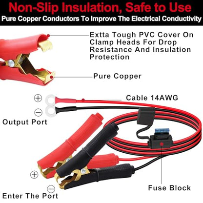 Battery Alligator Clip to O Ring with Fuse Battery Charger Clips to O Ring 12V 24V 14AWG 25A, Apply to Inverter, Motorcycle, Car, Solar Controller is Connected (1m / 3.2FT) - size: 1m / 3.2FT