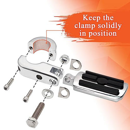 FOVPLUE 1.25" Highway Footpegs, Adjustable Footrest w/Mounting P-Clamps for Harley Touring Softail Dyna Sportster Honda Kawasaki Suzuki Yamaha Indian Victory with 1-1/4" Engine Guard/Tubing, Chrome#2 - color: Chrome Highway Footpegs