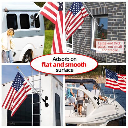 Flag Pole Mount for Car RVs, Suction Cup Flagpole Holder, Universal Strong Suction Stable Holds Flags, Heavy Duty Metal Quick Flag Mount Compatible with Camper, Truck, Boats, Yachts