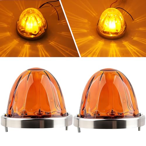 2 Pcs Amber Glass Lens Watermelon Lights LED Side Marker Turn Signal Lights with Stainless Steel Bezel Replacement for Kenworth Peterbilt Freightliner Trucks ATV Motorcycle