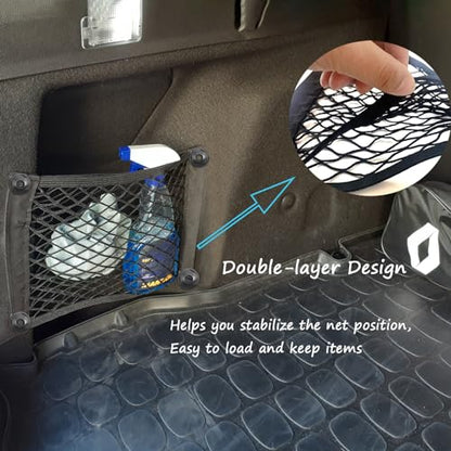 ZMD 2PCS Small Cargo Net Pocket Storage Mesh Net Elastic Automotive Cargo Nets Storage Pouch for Car Trunk Net, RV, Boat Storage Mesh Pocket Net with 8 Mounting Screws and Hooks (21.6 x 9.8 Inches) - size: 21.6 x 9.8 Inches