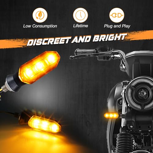 NTHREEAUTO Motorcycle LED Turn Signal Light Universal Front Rear Turn Signals Sequential Amber Blinkers Compatible with Motorbike Scooter Quad Cruiser Off Road Touring - 4PCS
