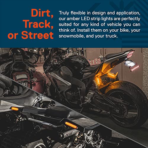 True Mods 2pc 5" Amber LED Motorcycle Running & Turn Signal Tail Light Strip Kit [Waterproof] [Single Row] [50% DRL] [100% Blinker] Self Adhesive Surface Mount Flexible Front Fork Lamp for ATV Bike - size: 2pc 5", style: Amber Turn Signal