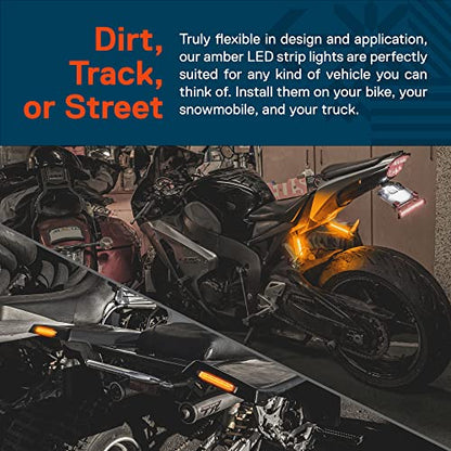 True Mods 2pc 5" Amber LED Motorcycle Running & Turn Signal Tail Light Strip Kit [Waterproof] [Single Row] [50% DRL] [100% Blinker] Self Adhesive Surface Mount Flexible Front Fork Lamp for ATV Bike - size: 2pc 5", style: Amber Turn Signal