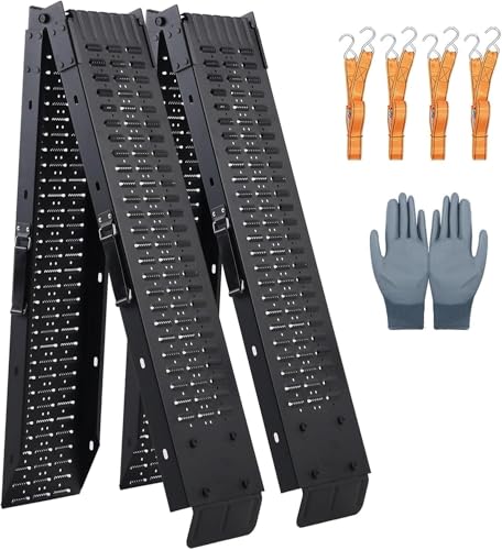 72.5" Heavy Duty Folding Loading Ramps with Sandblasted Finish, 1500lb Capacity, Ideal for Motorcycles, Lawn Mowers, ATVs, UTVs, and More – Pack of 2 with Safety Straps and Gloves