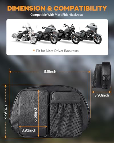 PBYMT Driver Rider Backrest Bag, Rider Backrest Organizer Bag, Driver Backrest Storage Bag Fit for Harley Touring CVO Road Glide Limited Street Glide Dyna Sportster Softail Tri Glide
