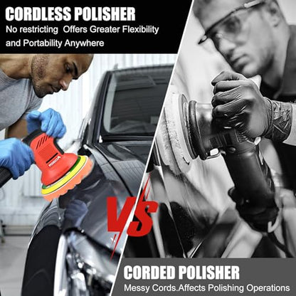 AOBEN Cordless Car Polisher,6 Inch Car buffer Waxer Kit with 3X2000mAh Batteries,6 Variable Speed &10 Polishing Pads,Brushless Cordless Polisher for Car Detailing/Waxing/Polishing/Scratch Removing