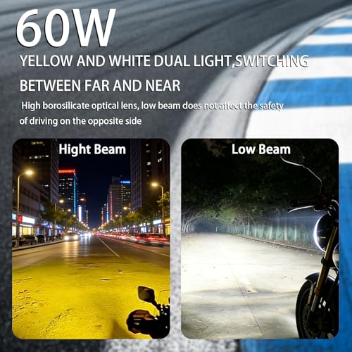 Motorcycle Driving Lights 8-80V 60W 6000LM LED Fog Lights with External Driver & Inline Switch, Quick-Release Connector, IP67 Waterproof, 5 Modes High/Low/Strobe for ATV, UTV, Truck, 2 Pack M - color: MY1-Mini