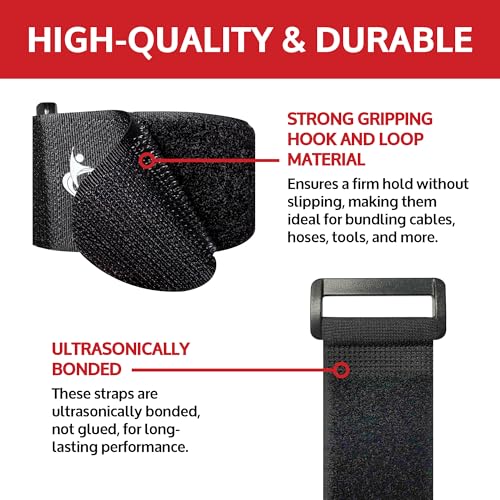 Reusable Cinch Straps 2" x 30" - 6 Pack, Multipurpose Strong Gripping, Quality Hook and Loop Securing Straps (Black) - size: 2" x 30"