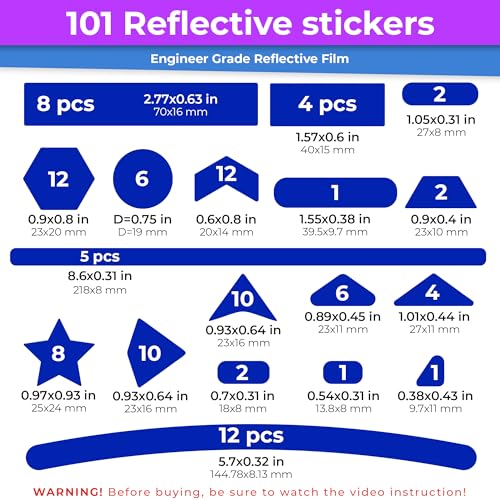 LOOM Reflective Stickers Mega Kit (101pcs Blue)• Nighttime Safety Waterproof Self-Adhesive Decals for Helmets, Skateboard, Bike, Scooter, E-Bike, Motorcycle & Strollers • Bright Colors - color: Blue