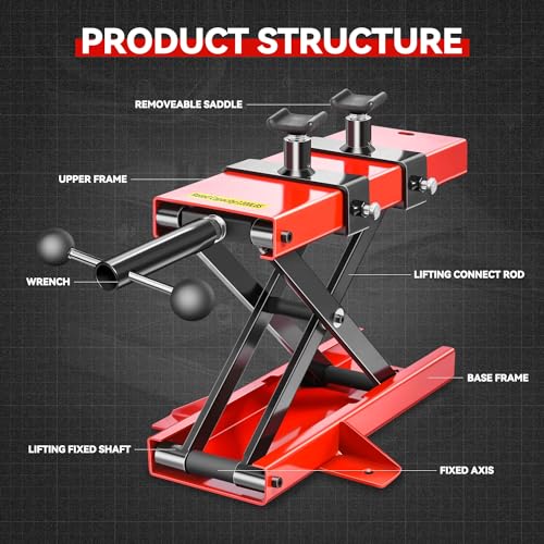 Auto Dynasty Motorcycle Lift Jack, 1100LBS Capacity 2-in-1 Steel ATV Scissor Lift Jack Stand Hoist with Saddle and Rubber Pad for Motorcycles, Bicycles, ATVs, UTVs, Dirt Bikes - size: 1100 LBS (2-in-1 with Rubber Pad)