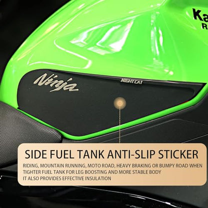 NIGHT CAT Compatible Ninja 400 Ninja 500 Motorcycle Fuel Tank Pad Kit Side Fuel Knee Guard Sticker Fuel Tank Protector（Black） - color: Black