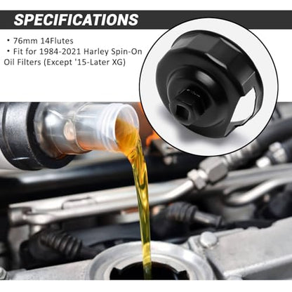 76mm 14Flutes Oil Filter Cap Wrench Removal Tool Socket, Fit for 1984-2021 Harley Spin-On Oil Filters (Except '15-Later XG)