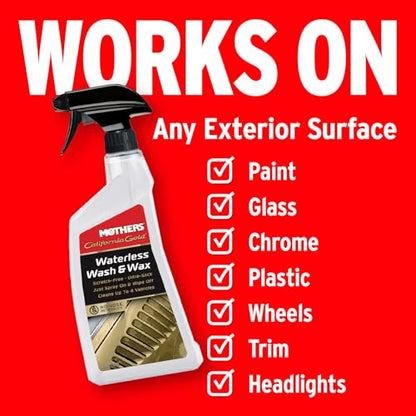 Mothers California Gold Waterless Wash & Wax, 24 oz. — Quick & Easy Car Care Without Water, Spray On & Wipe Off Ultra-Slick Formula Safely Removes Dirt & Grime Scratch-Free (05644) - size: 24 Fl Oz (Pack of 1)